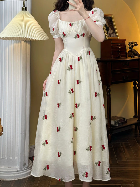 Cherry Blossom Square Neckline Dress