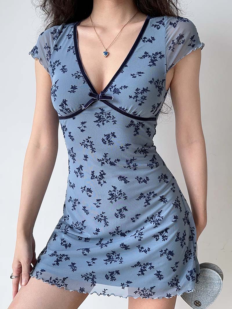 Azure Bloom Mini Dress