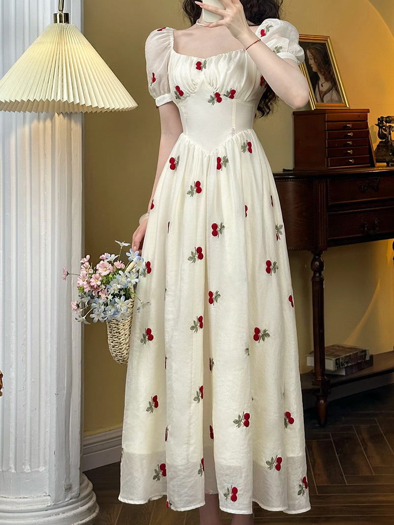 Cherry Blossom Square Neckline Dress