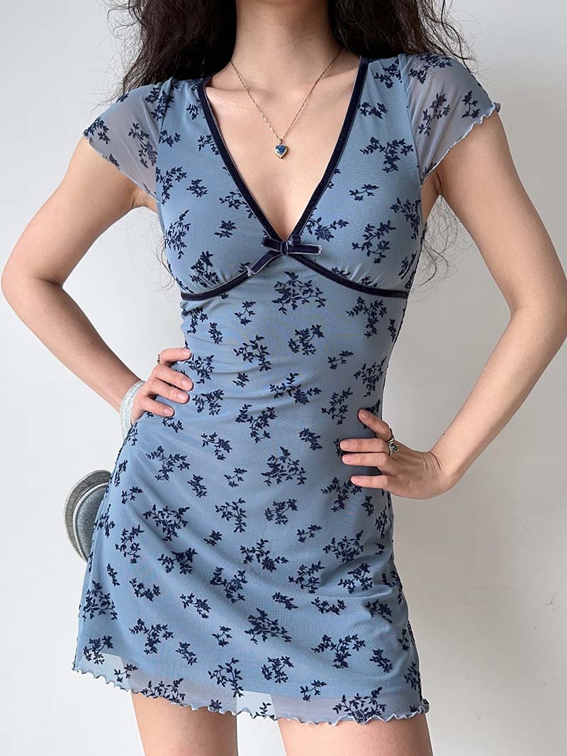 Azure Bloom Mini Dress