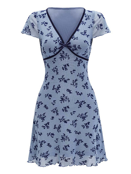 Azure Bloom Mini Dress