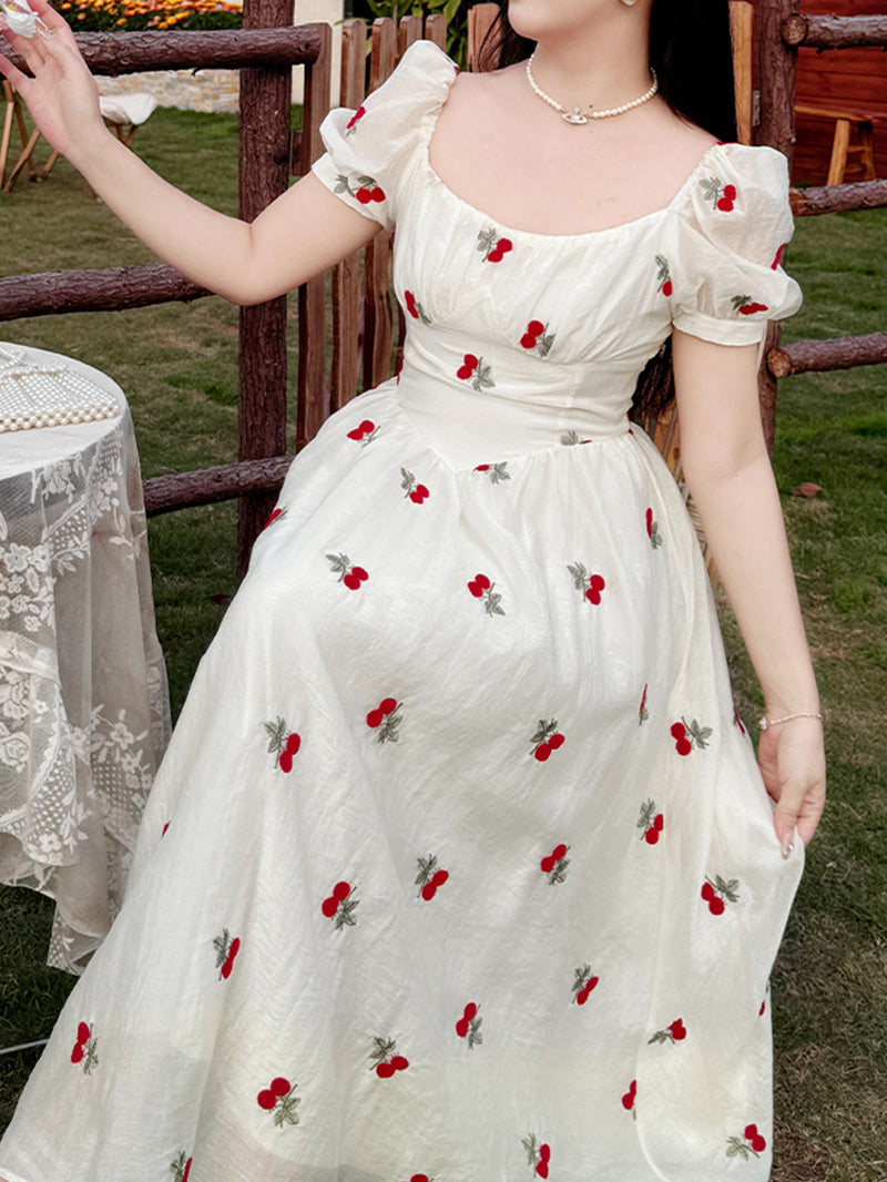 Cherry Blossom Square Neckline Dress