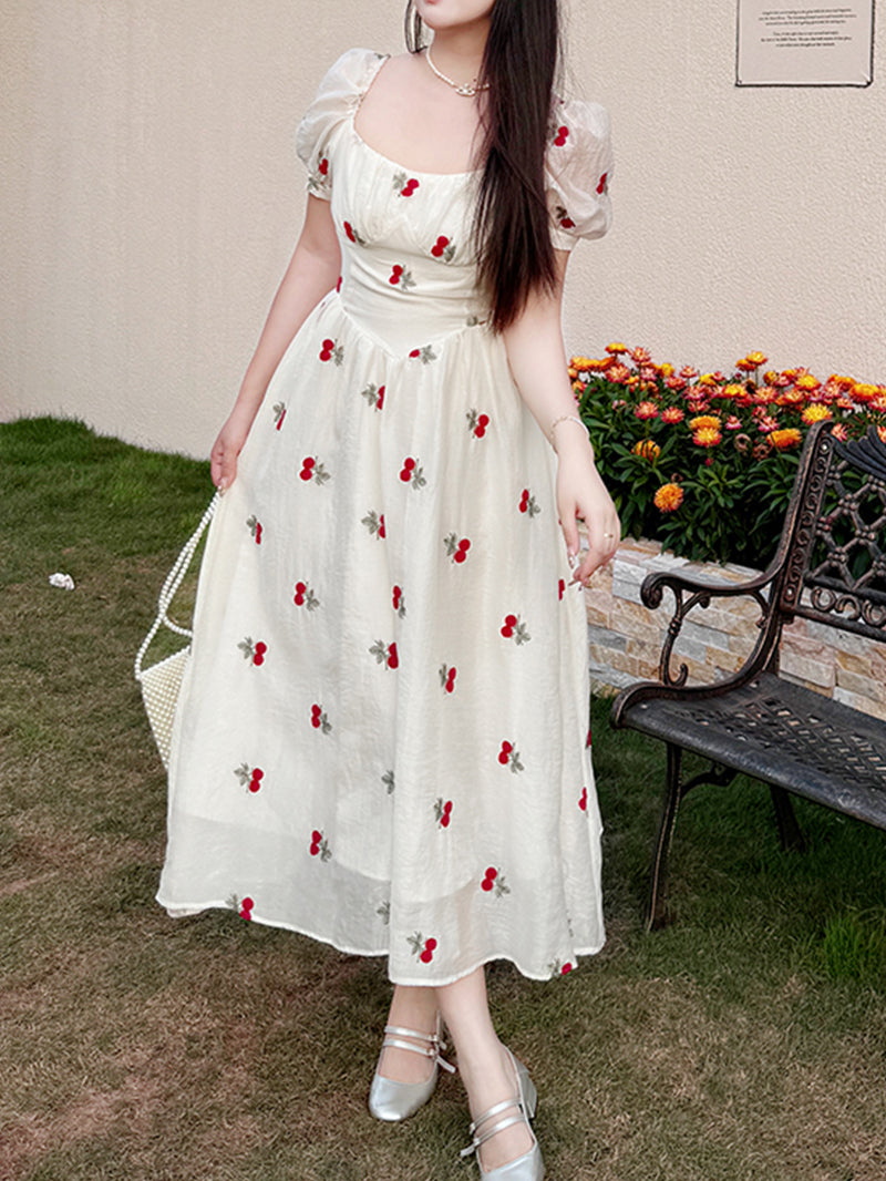 Cherry Blossom Square Neckline Dress